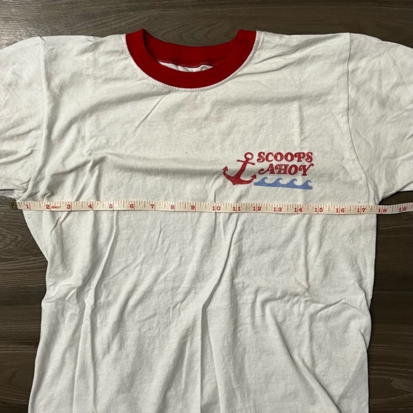 Netflix Stranger Things Ringer Shirt Men's Small Scoops Ahoy in White with Red - Picture 5 of 7